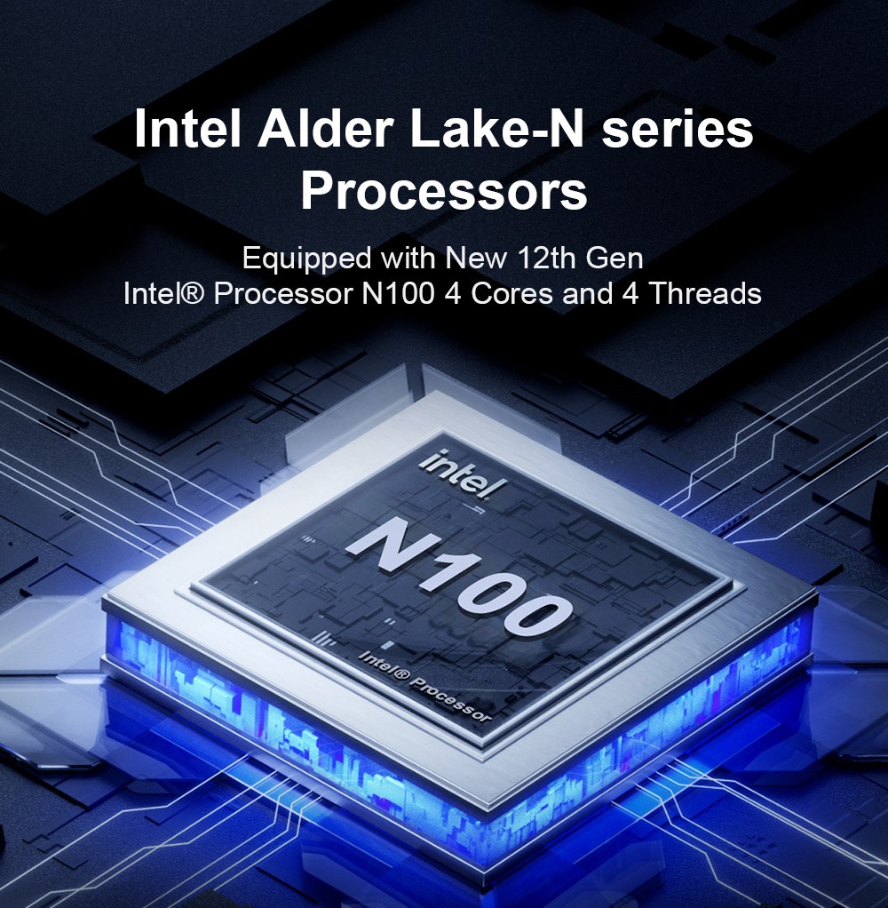 Ninkear N10 Mini PC, Intel N100 4 cœurs Max 3,4 GHz, 16 Go de RAM 512 Go SSD, 2 * HDMI 2.0 (4K à 60 Hz) double écran, 2,4 / 5 GHz WiFi Bluetooth 5.0, 1 * Type C, 3 * USB 3.0 1 * USB 2.0 1 * RJ45 1 * prise casque