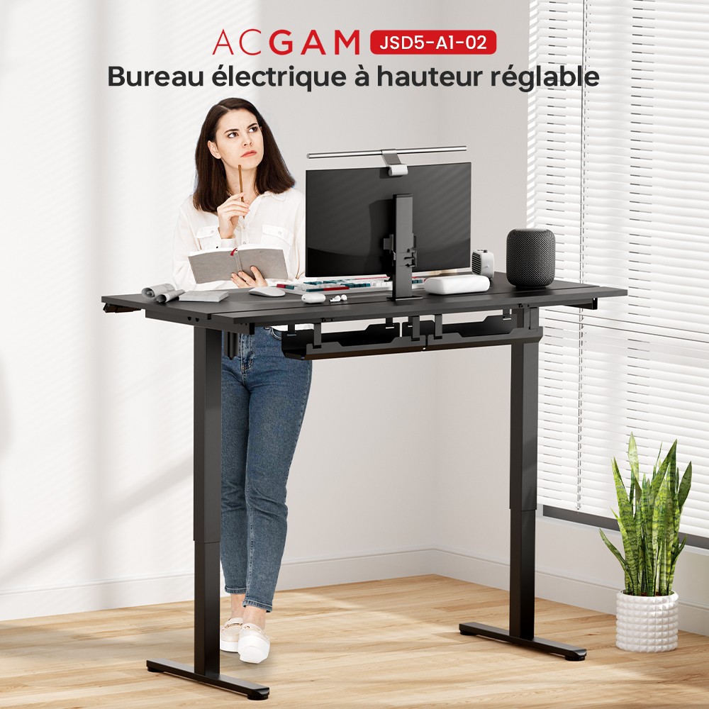 ACGAM JSD5-A1-02 Bureau &eacute;lectrique r&eacute;glable en hauteur avec bande LED RGB