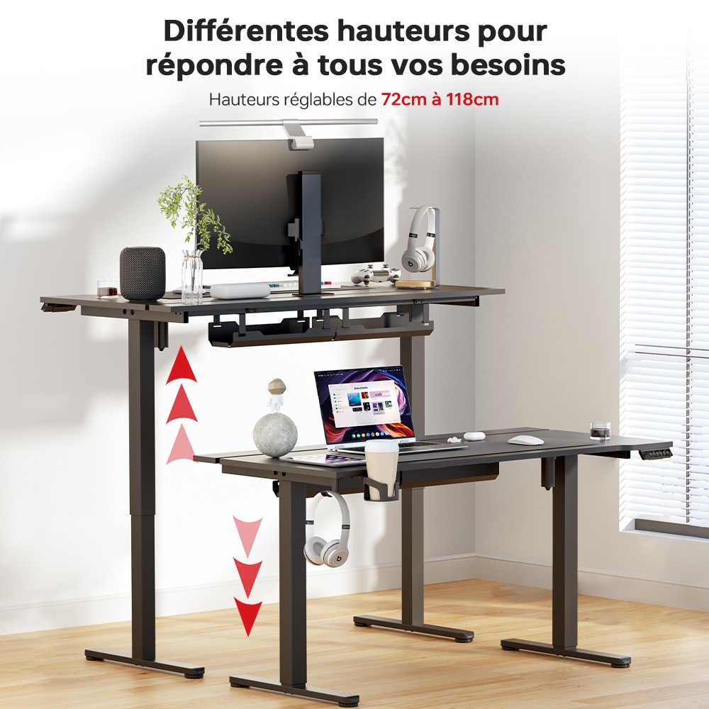 ACGAM JSD5-A1-02 Bureau &eacute;lectrique r&eacute;glable en hauteur avec bande LED RGB