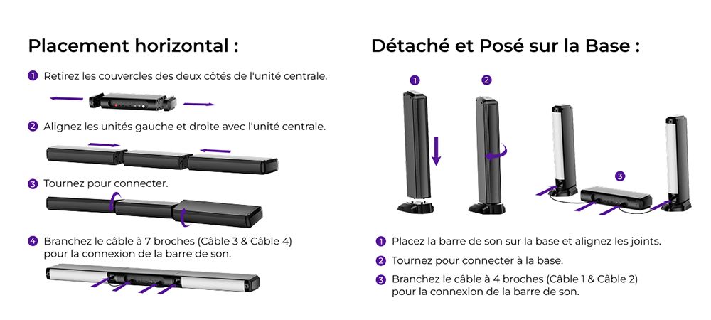 Ultimea Apollo S90 Barre de son 9.1 canaux, Dolby Atmos, puissance de crête de 470 W, éclairage RVB, contrôle par application, 121 matrices d'égalisation prédéfinies, Bluetooth 5.3, design détachable