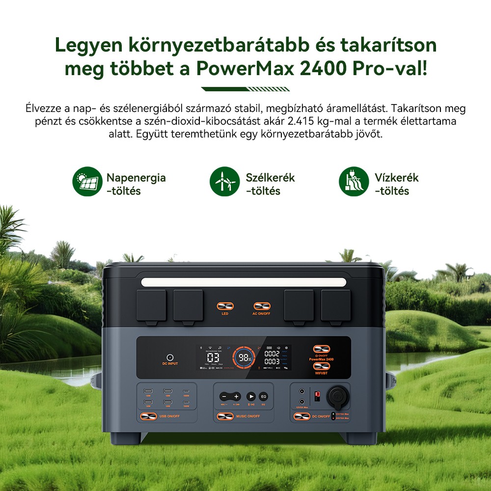 Blackview Oscal PowerMax 2400 Pro Hordozhat&oacute; Erőmű, 2016Wh 2400W, LiFePO4 3500+ ciklus, Dupla Hangsz&oacute;r&oacute;, 1.2H Gyorst&ouml;lt&eacute;s, Okos APP