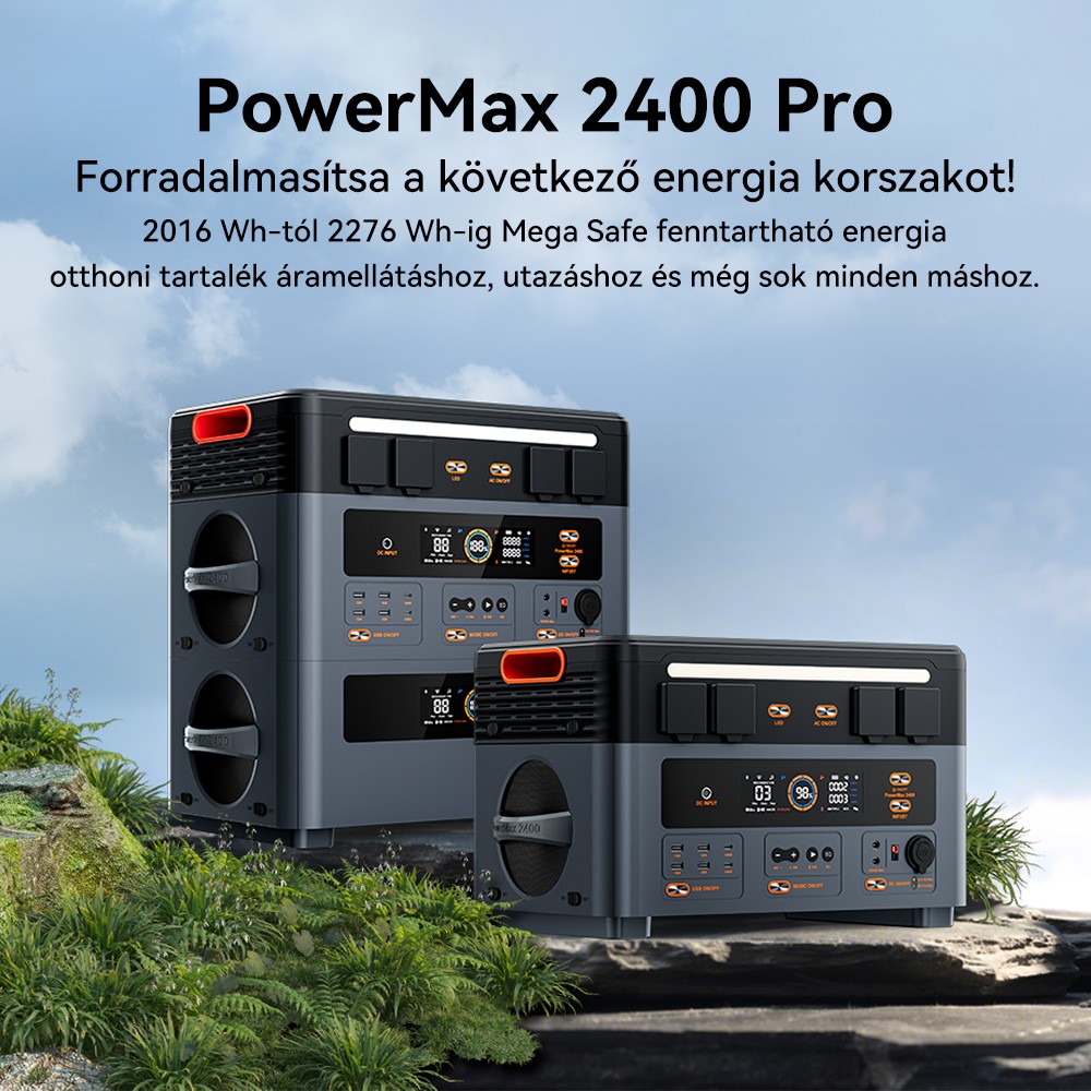Blackview Oscal PowerMax 2400 Pro Hordozhat&oacute; Erőmű, 2016Wh 2400W, LiFePO4 3500+ ciklus, Dupla Hangsz&oacute;r&oacute;, 1.2H Gyorst&ouml;lt&eacute;s, Okos APP