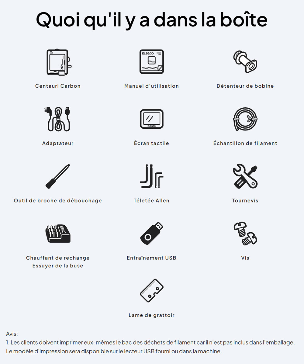 Elegoo Centauri Carbon Imprimante 3D, CoreXY 500mm/s, Busse 320&deg;C, Compatible Carbon/PLA/ABS, Nivelage Auto, 256*256*256mm