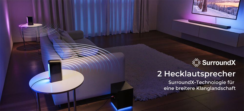 Ultimea Apollo S90 9.1-Kanal-Soundbar, Dolby Atmos, 470 W Spitzenleistung, RGB-Beleuchtung, App-Steuerung, 121 voreingestellte EQ-Matrizen, Bluetooth 5.3, abnehmbares Design