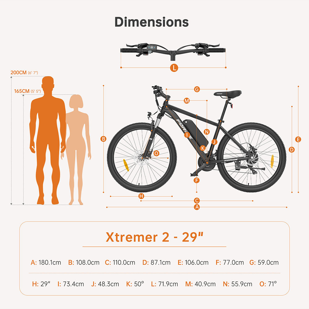 Foride Xtremer 2 V&eacute;lo &eacute;lectrique, moteur 250 W, batterie 36 V 15,6 Ah, pneus 27,5 x 2,35 pouces, vitesse maximale 25 km/h, autonomie maximale 120 km, frein &agrave; disque hydraulique, fourche &agrave; suspension verrouillable, transmission Shimano 24 vitesses