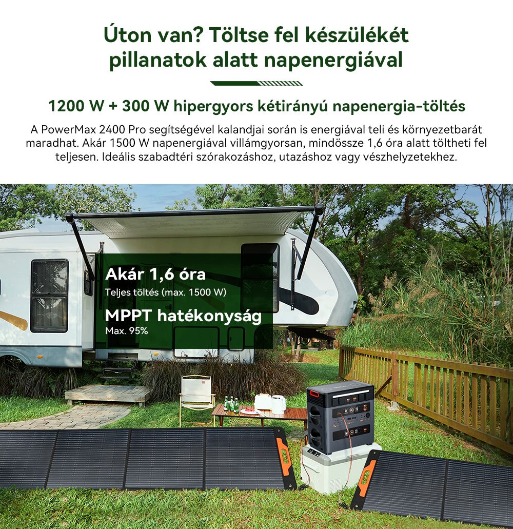 Blackview Oscal PowerMax 2400 Pro Hordozhat&oacute; Erőmű, 2016Wh 2400W, LiFePO4 3500+ ciklus, Dupla Hangsz&oacute;r&oacute;, 1.2H Gyorst&ouml;lt&eacute;s, Okos APP