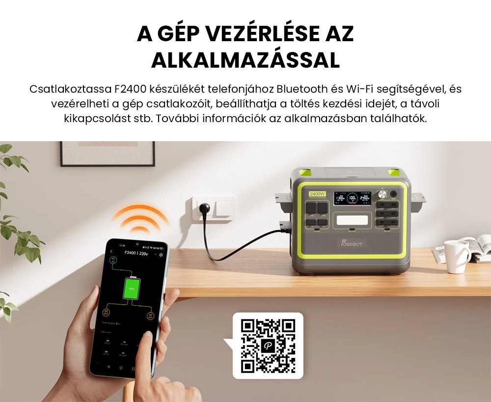 FOSSiBOT F2400 hordozhat&oacute; erőmű, 2048 Wh LiFePO4 akkumul&aacute;tor, 2400 W teljes&iacute;tm&eacute;nyű napelemes gener&aacute;tor, 3xAC lak&oacute;aut&oacute;s USB C t&iacute;pus&uacute; QC3.0 PD DC5521 tiszta szinuszhull&aacute;m&uacute; teljes aljzat, 1,5 &oacute;r&aacute;s gyors t&ouml;lt&eacute;s, bemeneti teljes&iacute;tm&eacute;nyszab&aacute;lyoz&oacute; gomb, k&eacute;tir&aacute;ny&uacute; inverter - z&ouml;ld