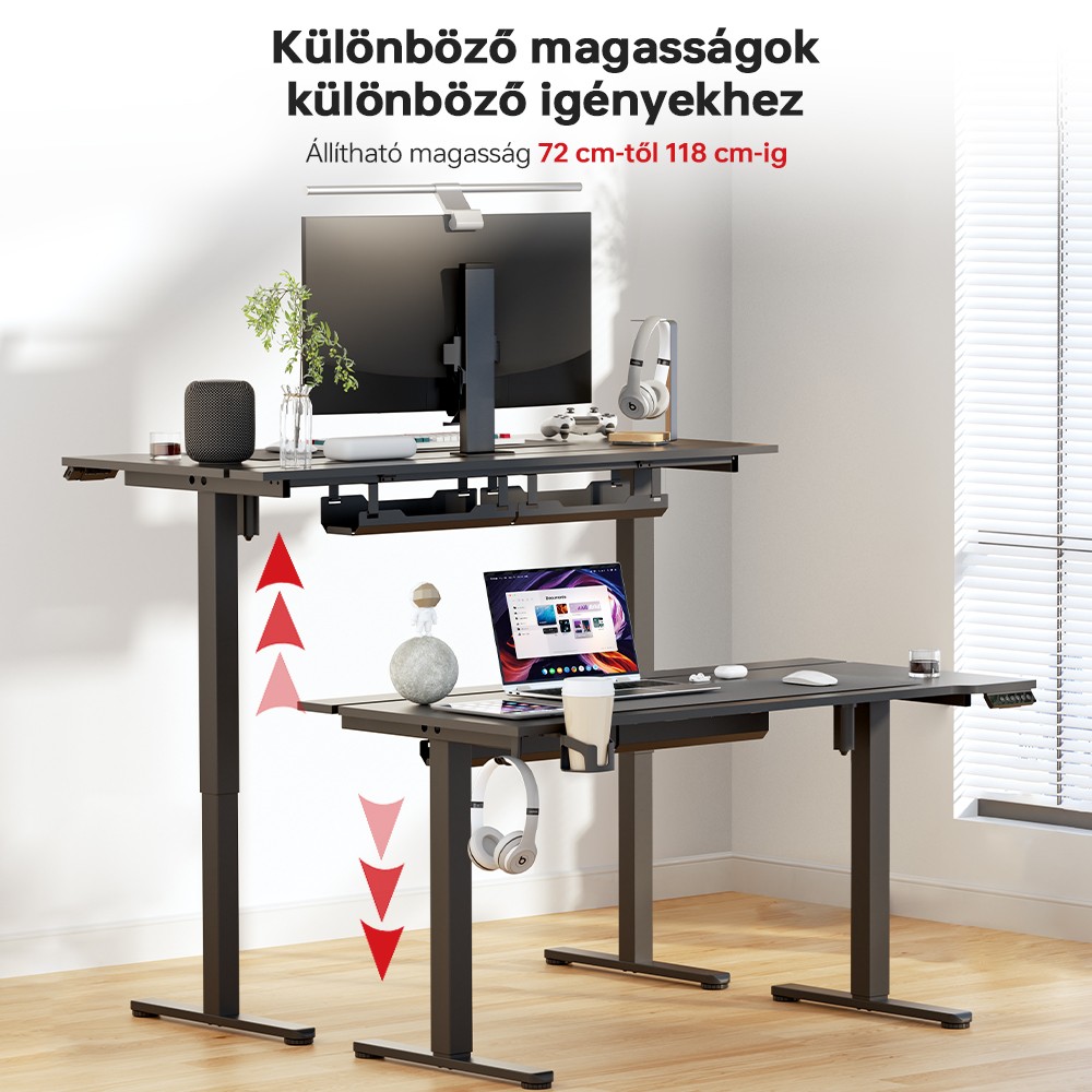 ACGAM JSD5-A1-02 Magass&aacute;gban &Aacute;ll&iacute;that&oacute; Elektromos &Iacute;r&oacute;asztal RGB LED F&eacute;nyszalaggal