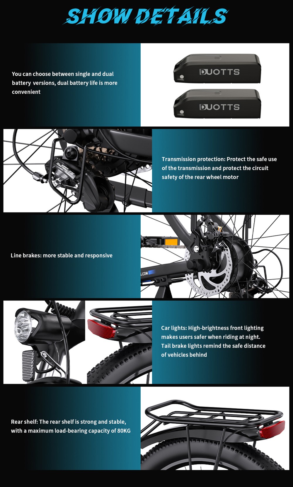 DUOTTS C29 Vélo électrique 750 W VTT double batterie 15 Ah Vitesse maximale 50 km/h Shimano 21 vitesses Smart APP - Noir