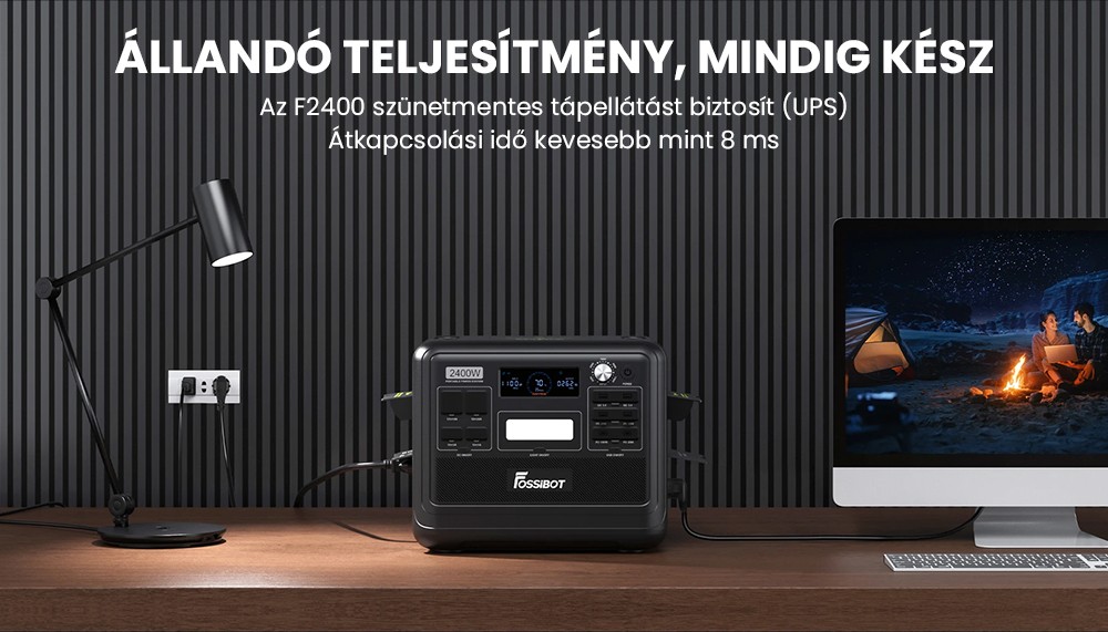 FOSSiBOT F2400 hordozhat&oacute; erőmű, 2048 Wh LiFePO4 akkumul&aacute;tor, 2400 W teljes&iacute;tm&eacute;nyű napelemes gener&aacute;tor, 3xAC lak&oacute;aut&oacute;s USB C t&iacute;pus&uacute; QC3.0 PD DC5521 tiszta szinuszhull&aacute;m&uacute; teljes aljzat, 1,5 &oacute;r&aacute;s gyors t&ouml;lt&eacute;s, bemeneti teljes&iacute;tm&eacute;nyszab&aacute;lyoz&oacute; gomb, k&eacute;tir&aacute;ny&uacute; inverter - z&ouml;ld