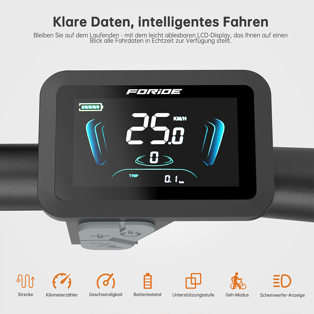 Foride Xtremer 2 Elektrofahrrad, 250W Motor, 36V 15,6Ah Akku, 27,5 x 2,35 Zoll Reifen, 25 km/h H&ouml;chstgeschwindigkeit, 120 km maximale Reichweite, hydraulische Scheibenbremse, feststellbare Federgabel, Shimano 24-Gang-Getriebe