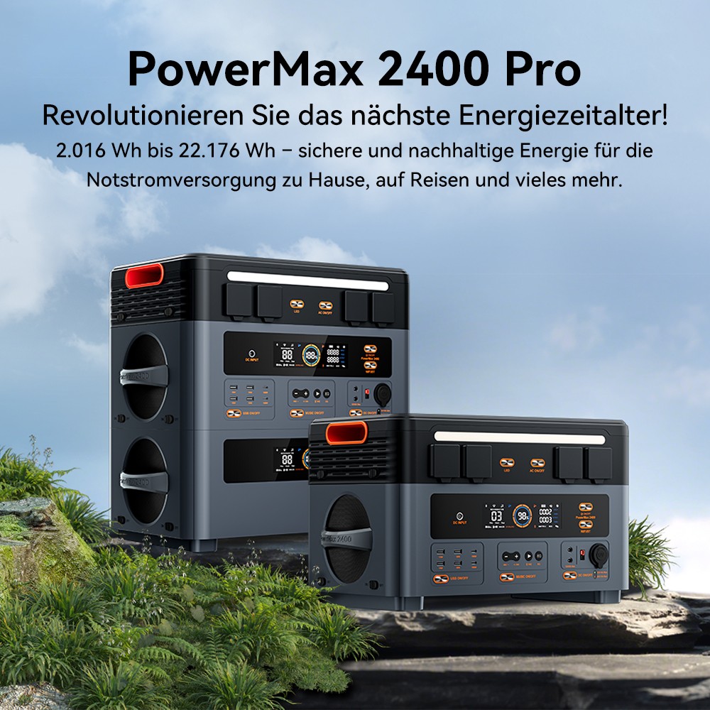 Blackview Oscal PowerMax 2400 Pro Powerstation, 2016Wh 2400W, LiFePO4 3500+ Zyklen, 1.2h Schnellladung, Smart App