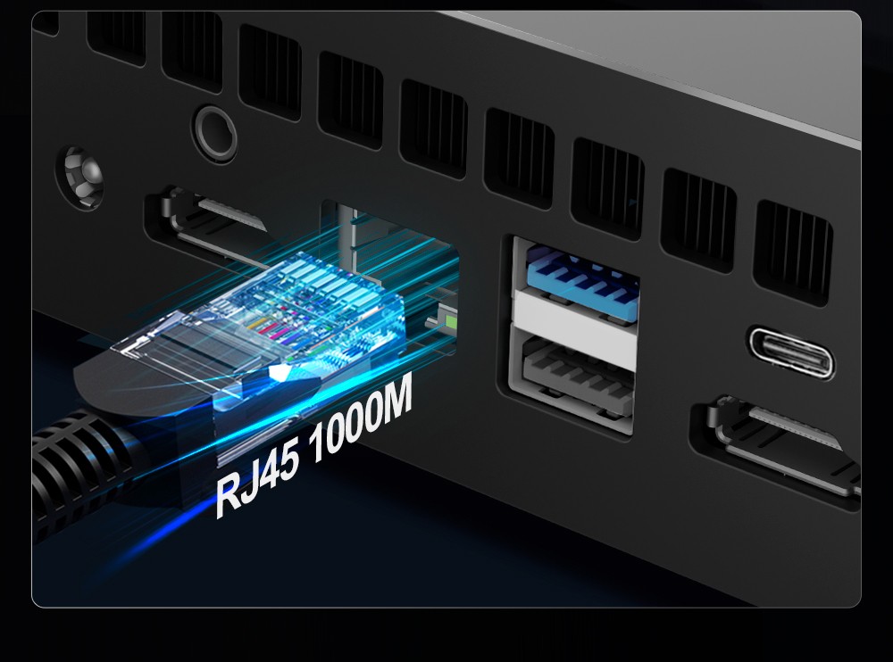 Ninkear N10 Mini PC, Intel N100 4 magos, maximum 3,4 GHz, 16 GB RAM, 512 GB SSD, 2*HDMI 2.0 (4K@60Hz) dupla kijelző, 2,4/5 GHz WiFi, Bluetooth 5.0, 1*Type-C, 3*USB 3.0, 1*USB 2.0, 1*RJ45, 1*Fejhallgató csatlakozó