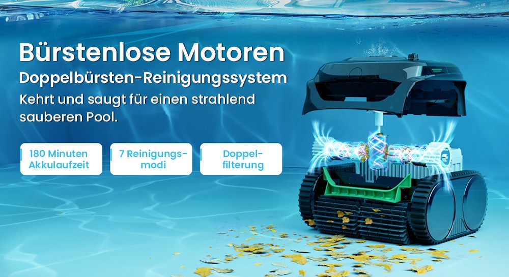 WYBOT C2 Kabelloser Pool-Staubsaugerroboter, Wand- und Wasserlinienreinigung, doppelte Reinigungsfiltration, f&uuml;r eingebaute Pools bis zu 235 m&sup2;, Schwarz/Gr&uuml;n