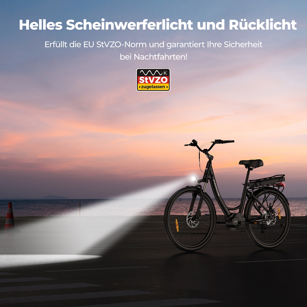 Foride Urbano 2 Elektrofahrrad, 250-W-Mittelmotor, 36-V-13-Ah-Akku, 26-Zoll-Reifen, 25 km/h H&ouml;chstgeschwindigkeit, 100 km Reichweite, hydraulische Scheibenbremse, Federung mit Sperre, Shimano 7-Gang