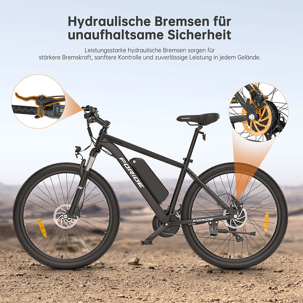 Foride Xtremer 2 Elektrofahrrad, 250W Motor, 36V 15,6Ah Akku, 29 x 2,35 Zoll Reifen, 25 km/h H&ouml;chstgeschwindigkeit, 120 km maximale Reichweite, hydraulische Scheibenbremse, feststellbare Federgabel, Shimano 24-Gang-Getriebe