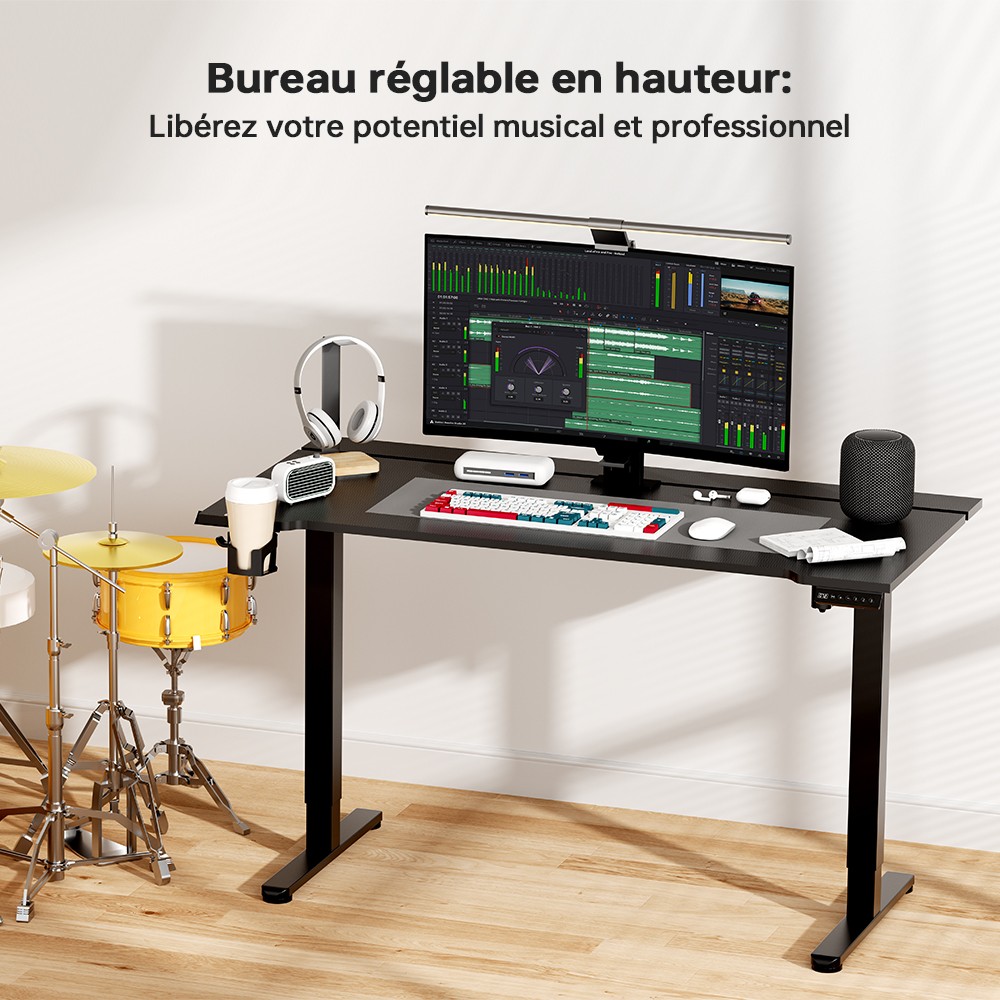 ACGAM JSD5-A1-02 Bureau &eacute;lectrique r&eacute;glable en hauteur avec bande LED RGB