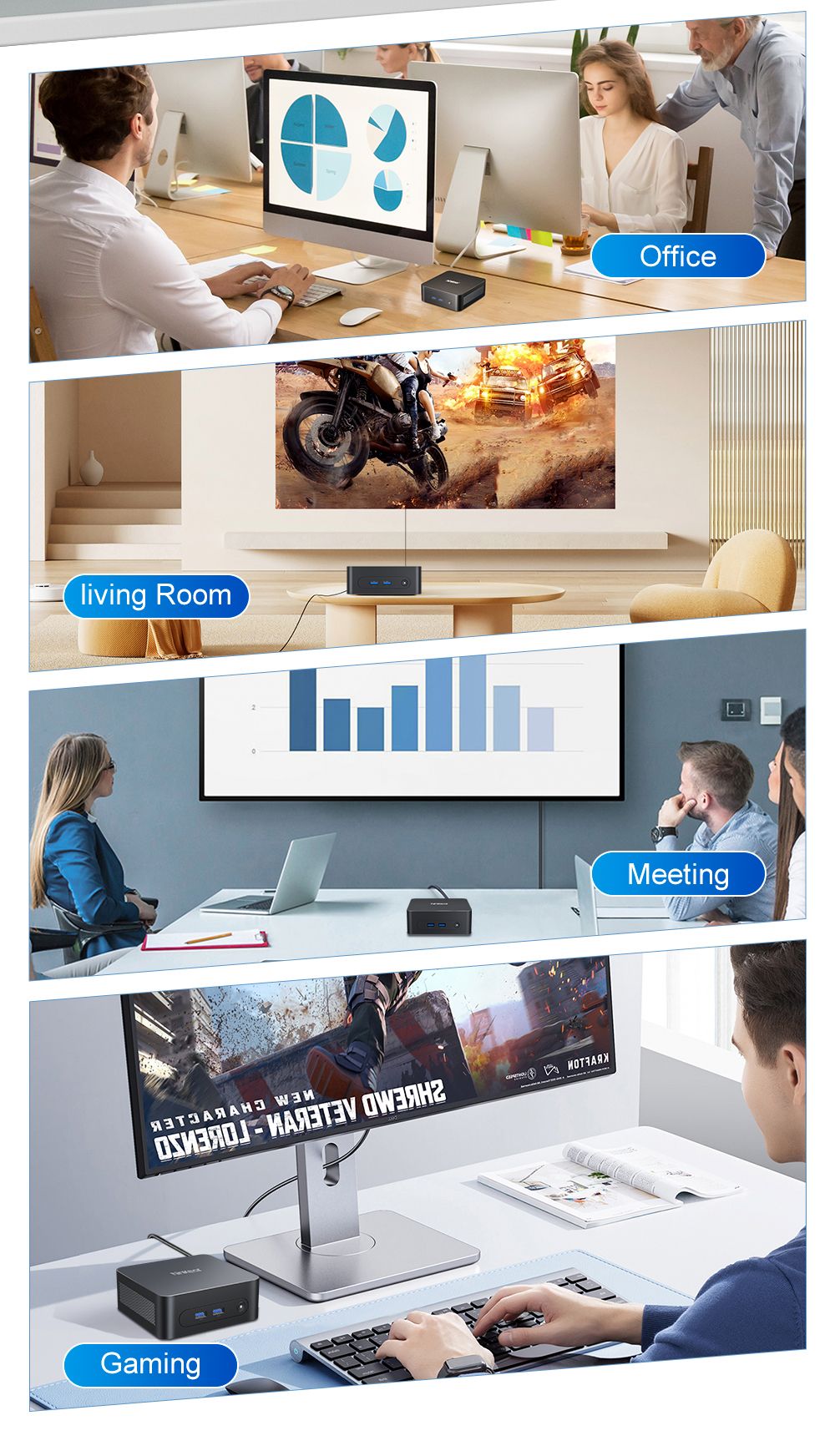 Ninkear N10 Mini PC, Intel N100 4 magos, maximum 3,4 GHz, 16 GB RAM, 512 GB SSD, 2*HDMI 2.0 (4K@60Hz) dupla kijelző, 2,4/5 GHz WiFi, Bluetooth 5.0, 1*Type-C, 3*USB 3.0, 1*USB 2.0, 1*RJ45, 1*Fejhallgató csatlakozó