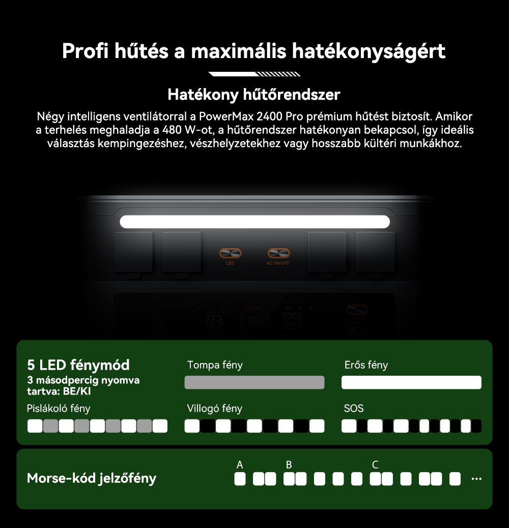 Blackview Oscal PowerMax 2400 Pro Hordozhat&oacute; Erőmű, 2016Wh 2400W, LiFePO4 3500+ ciklus, Dupla Hangsz&oacute;r&oacute;, 1.2H Gyorst&ouml;lt&eacute;s, Okos APP