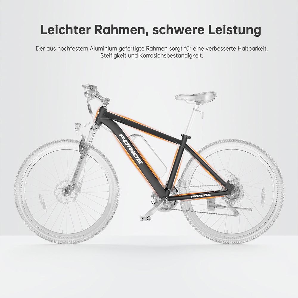 Foride Xtremer 2 Elektrofahrrad, 250W Motor, 36V 15,6Ah Akku, 29 x 2,35 Zoll Reifen, 25 km/h H&ouml;chstgeschwindigkeit, 120 km maximale Reichweite, hydraulische Scheibenbremse, feststellbare Federgabel, Shimano 24-Gang-Getriebe