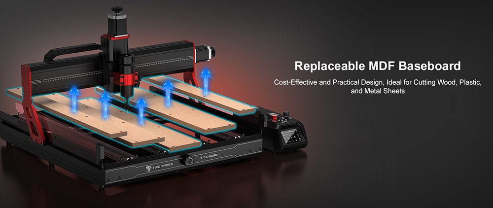 TWO TREES TTC6050 CNC Router Machine, 500W Spindle Motor, 4-Axis, 5000mm/min Speed, 600x500x100mm - EU Plug