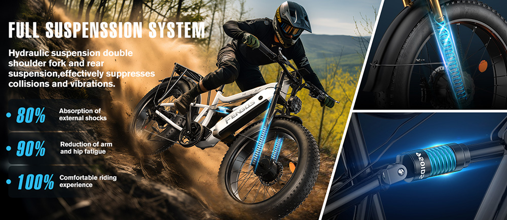 FENGQS H6PRO Electric Bike, 1000W*2 Motor, 52V 20Ah Battery, 26*4.0 inch Tires, 60km/h Max Speed, 140km Range, 7-speed, LCD Display - Black Golden