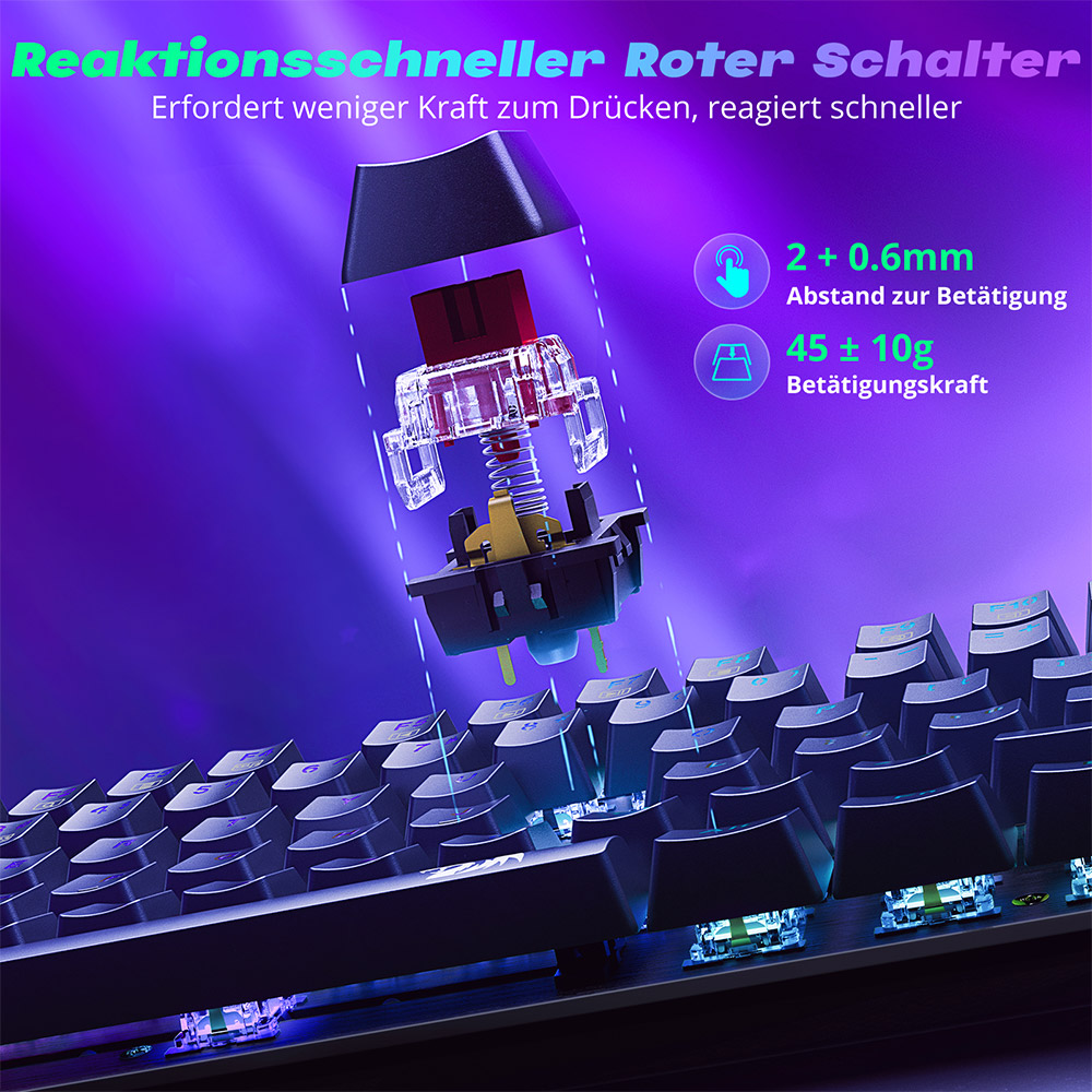 Mechanische Gaming-Tastatur Redragon K671-DE, Vollformat mit 105 Tasten, QWERTZ DE Layout, USB-C Kabelgebunden, Hot-Swap Schalter, RGB-Beleuchtung, Anti-Ghosting, Kompatibel mit Windows/macOS, Ideal f&uuml;r Gaming und B&uuml;ro