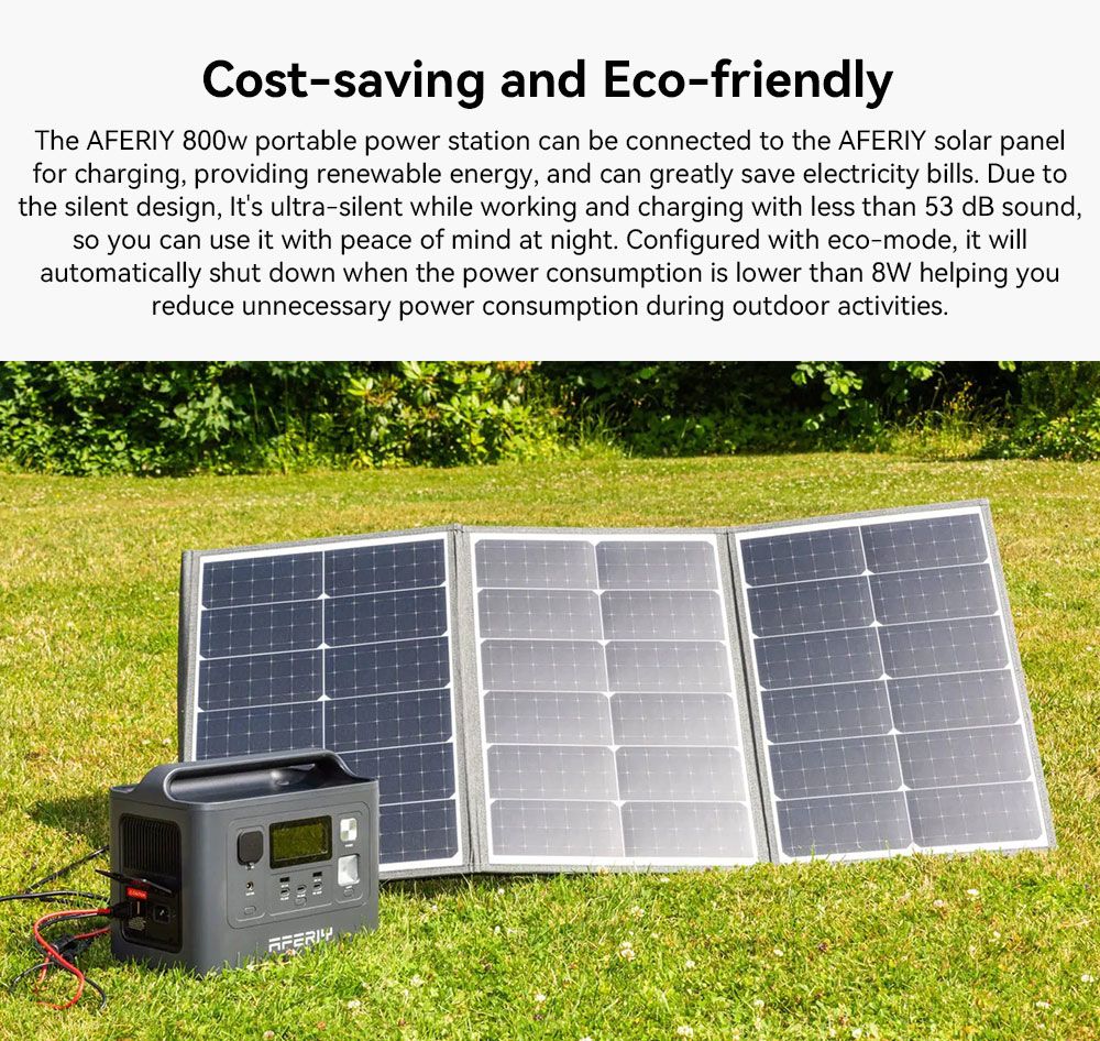 AFERIY P010 Prenosná elektrocentrála, vonkajší generátor 800W 512Wh, 8 výstupov, 1.5H plné nabitie, 3500+ cyklov LiFePO₄ batéria