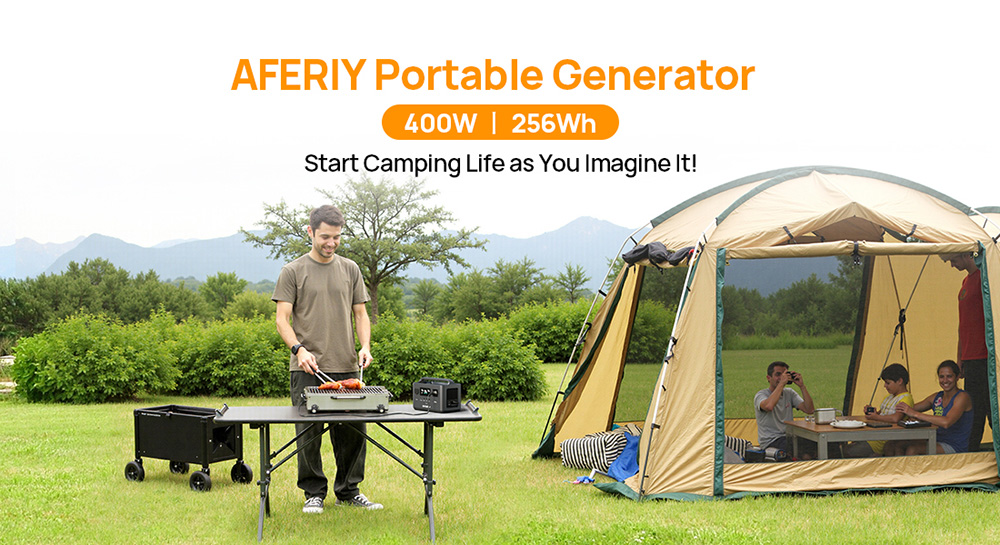 AFERIY P040 Portable Power Station, 400W 256Wh Outdoor Generator, 5 Outputs, 1.2H Full Charge, 3500+ Cycles LiFePO₄ Battery