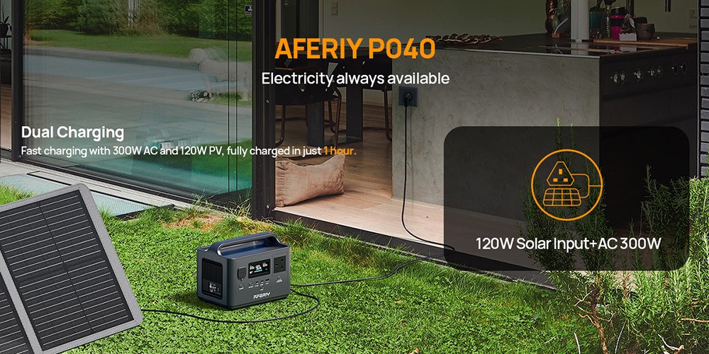 AFERIY P040 Portable Power Station, 400W 256Wh Outdoor Generator, 5 Outputs, 1.2H Full Charge, 3500+ Cycles LiFePO₄ Battery