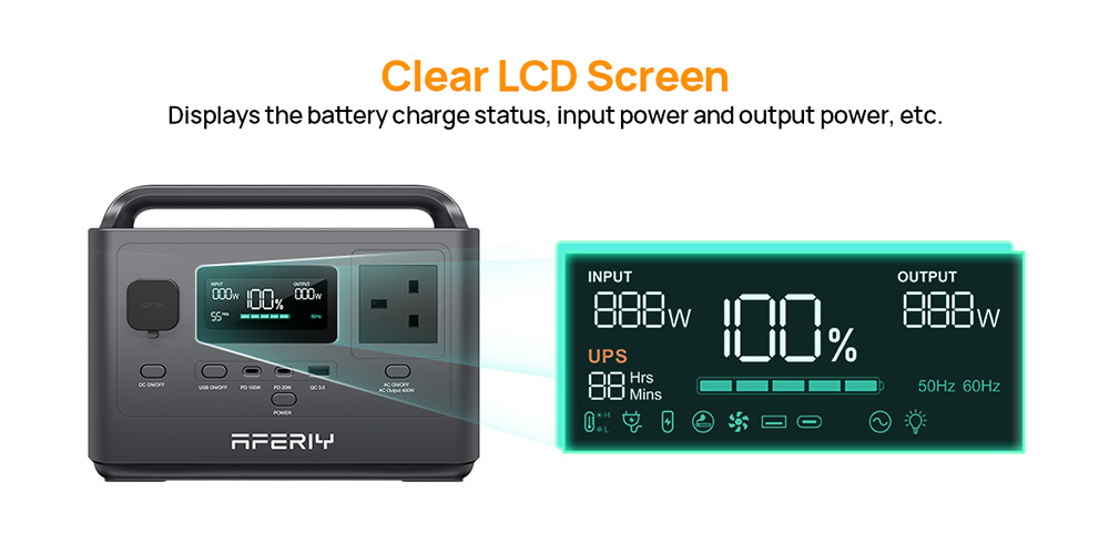 AFERIY P040 Portable Power Station, 400W 256Wh Outdoor Generator, 5 Outputs, 1.2H Full Charge, 3500+ Cycles LiFePO₄ Battery