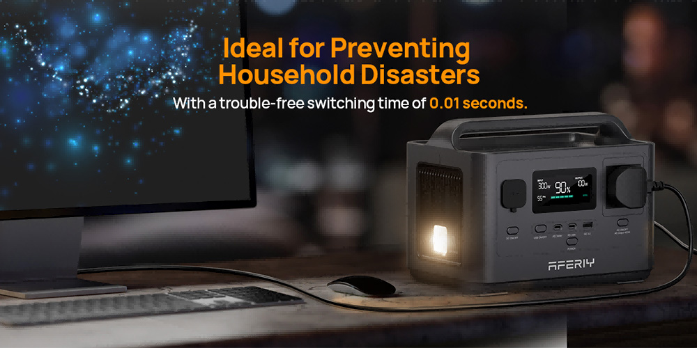 AFERIY P040 Portable Power Station, 400W 256Wh Outdoor Generator, 5 Outputs, 1.2H Full Charge, 3500+ Cycles LiFePO₄ Battery