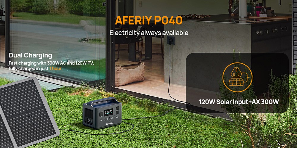 AFERIY P040 Portable Power Station, 400W 256Wh Outdoor Generator, 5 Outputs, 1.2H Full Charge, 3500+ Cycles LiFePO₄ Battery
