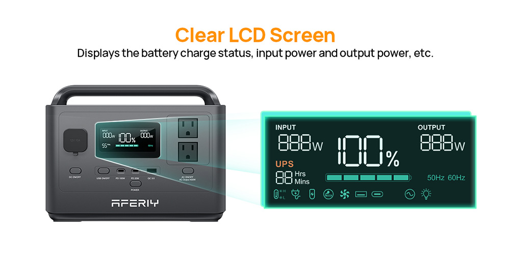 AFERIY P040 Portable Power Station, 400W 256Wh Outdoor Generator, 5 Outputs, 1.2H Full Charge, 3500+ Cycles LiFePO₄ Battery