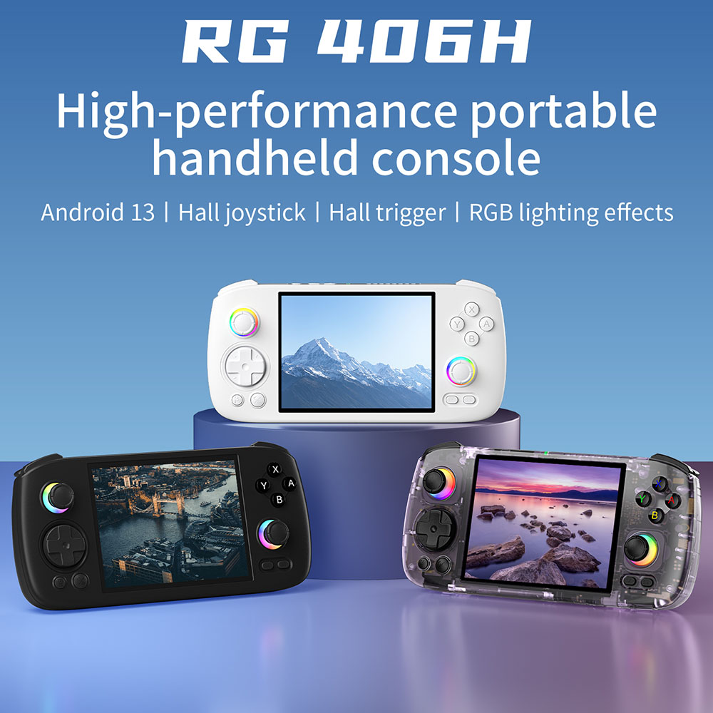 Refurbished ANBERNIC RG 406H Game Console, Android 13, 4-inch 960*720 IPS Screen, Unisoc T820 Processor 8 Cores, 8GB LPDDR4X RAM 128GB UFS2.2 Storage, 256GB TF Card 9000+ Games, 3D Hall Joystick, Hall Trigger, 7 Hours Autonomy - White
