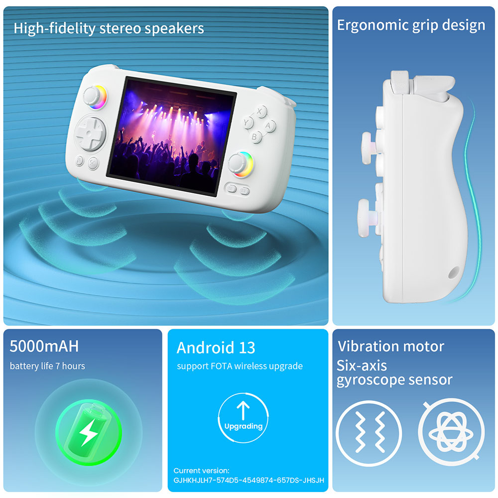 Refurbished ANBERNIC RG 406H Game Console, Android 13, 4-inch 960*720 IPS Screen, Unisoc T820 Processor 8 Cores, 8GB LPDDR4X RAM 128GB UFS2.2 Storage, 256GB TF Card 9000+ Games, 3D Hall Joystick, Hall Trigger, 7 Hours Autonomy - White