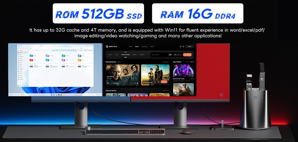 AOOSTAR R7 NAS Mini PC, AMD Ryzen 7 5825U 8 jadier max. 4,5 GHz, 32 GB DDR4 RAM 1 TB SSD, HDMI+DP+Type-C Triple 4K Display, WiFi 6 Bluetooth 5.2, 2*USB3.0, 2*USB2.0, 2*2,5G RJ45, 1*TF Card Slot, 1*3.5 mm audio, dvojventilátorové chladenie - zástrčka EÚ