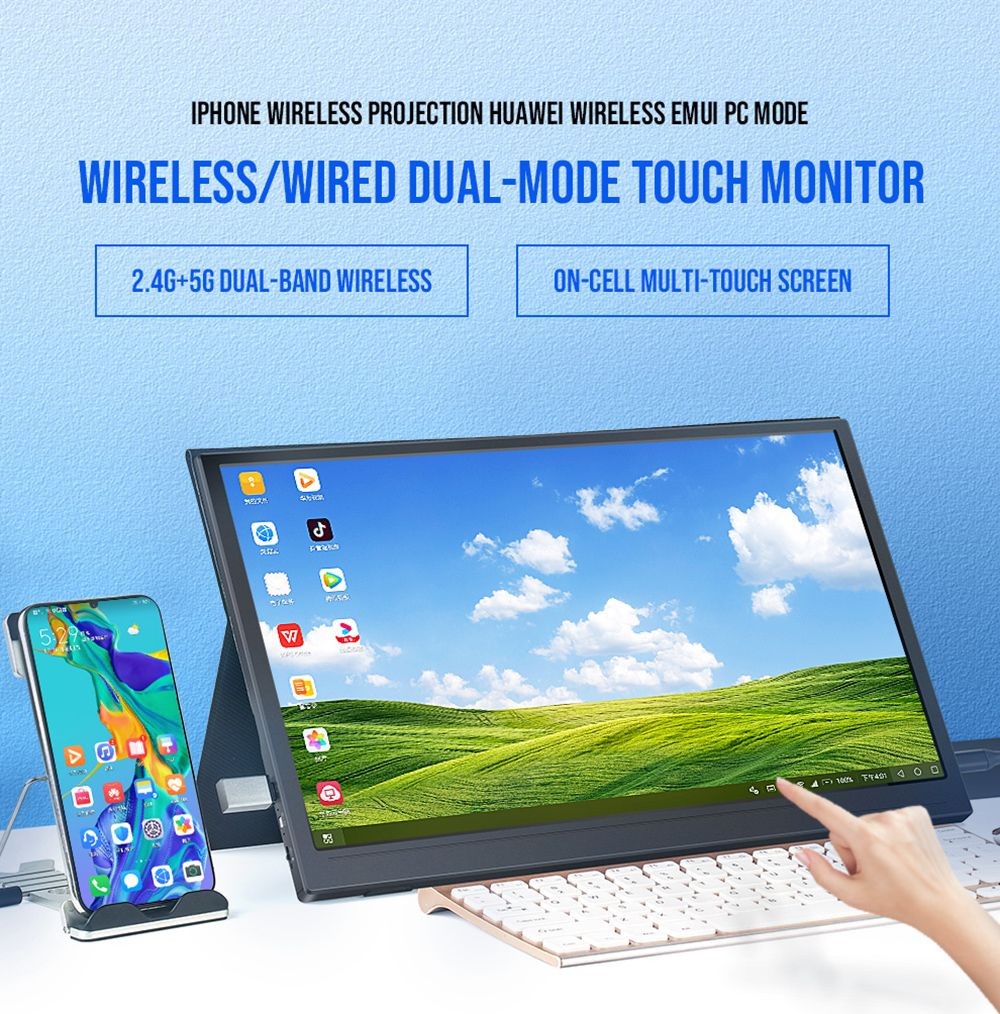 AOSIMAN 156FIT Portable Monitor, 15.6 inch Screen, 2.4G+5G Dual-band Wireless Touch 1080P Monitor