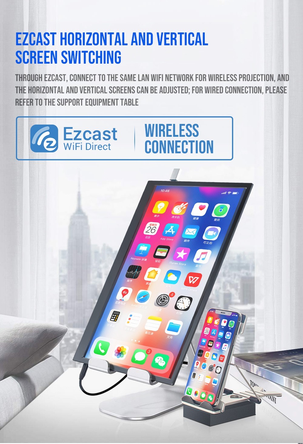 AOSIMAN 156FIT Portable Monitor, 15.6 inch Screen, 2.4G+5G Dual-band Wireless Touch 1080P Monitor