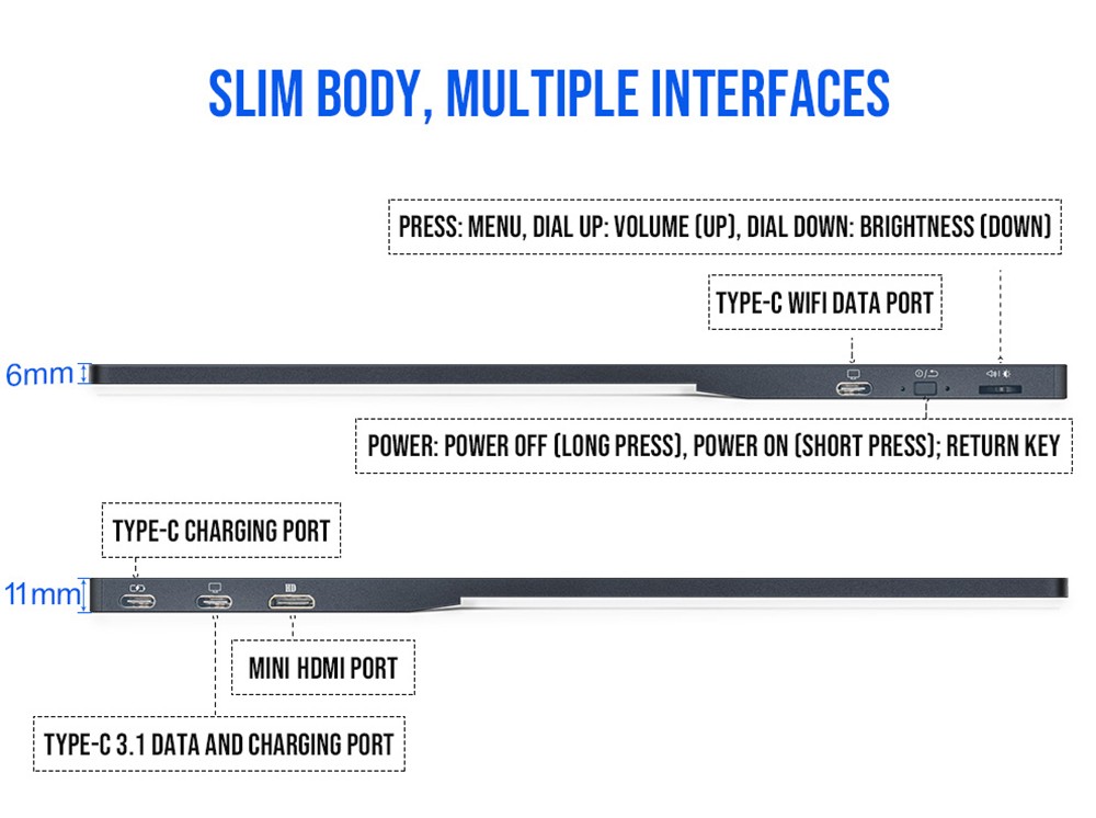 AOSIMAN 156FIT Portable Monitor, 15.6 inch Screen, 2.4G+5G Dual-band Wireless Touch 1080P Monitor