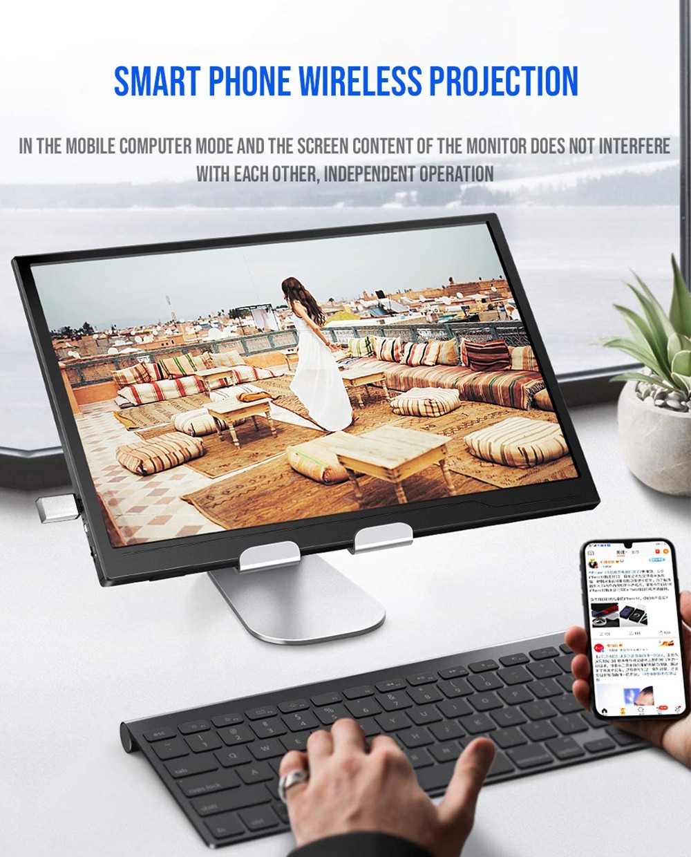 AOSIMAN 156FIT Portable Monitor, 15.6 inch Screen, 2.4G+5G Dual-band Wireless Touch 1080P Monitor