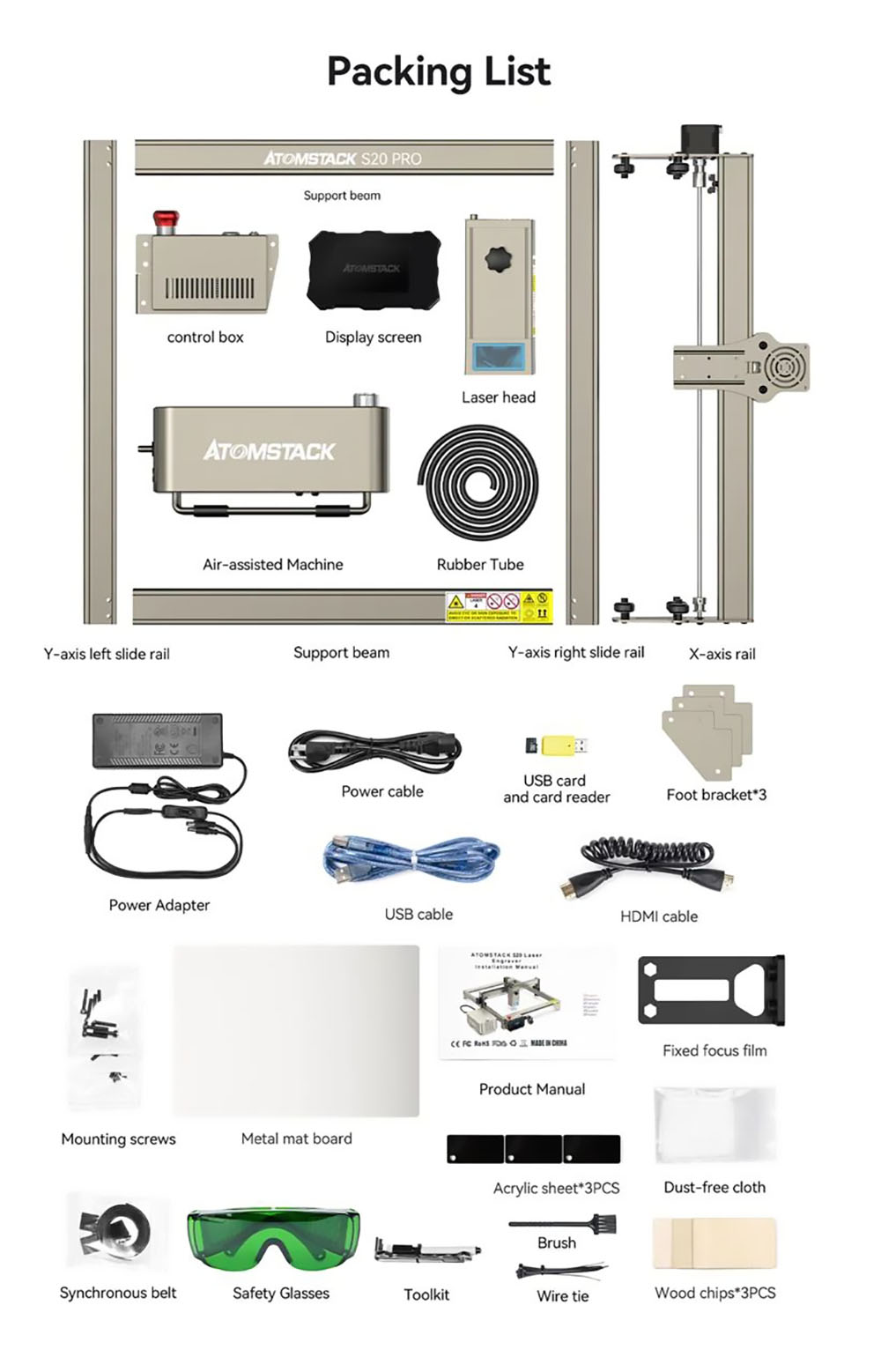 ATOMSTACK S20 Pro 20W Laser Engraver Cutter with Air Assist Kits, Focus-Free, Quad-core Diode Laser, 0.08 x 0.1mm Compressed Spot, Offline Engraving, 400x400mm