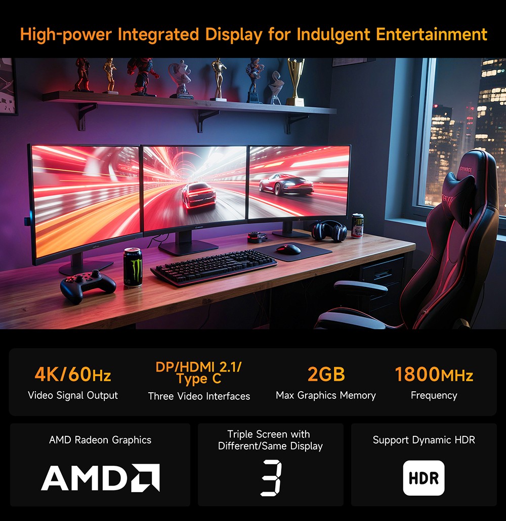 BMAX B7A Pro Mini PC, AMD Ryzen 5 7430U 6 jadier max. 4,3 GHz, 16 GB RAM 512 GB SSD, DP+HDMI+Type-C 4K Triple Display, WiFi 6 Bluetooth 5.2, 2*USB3.2, 2*USB2.0, 1*RJ45, 1*Headset Jack