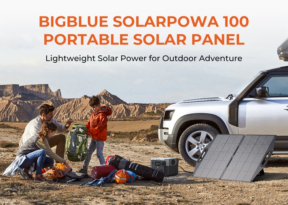 BigBlue SolarPowa 100 TOPCon 100W solárny panel, PD 45W USB-C, 18W USB-A & MC-4 porty, IP68
