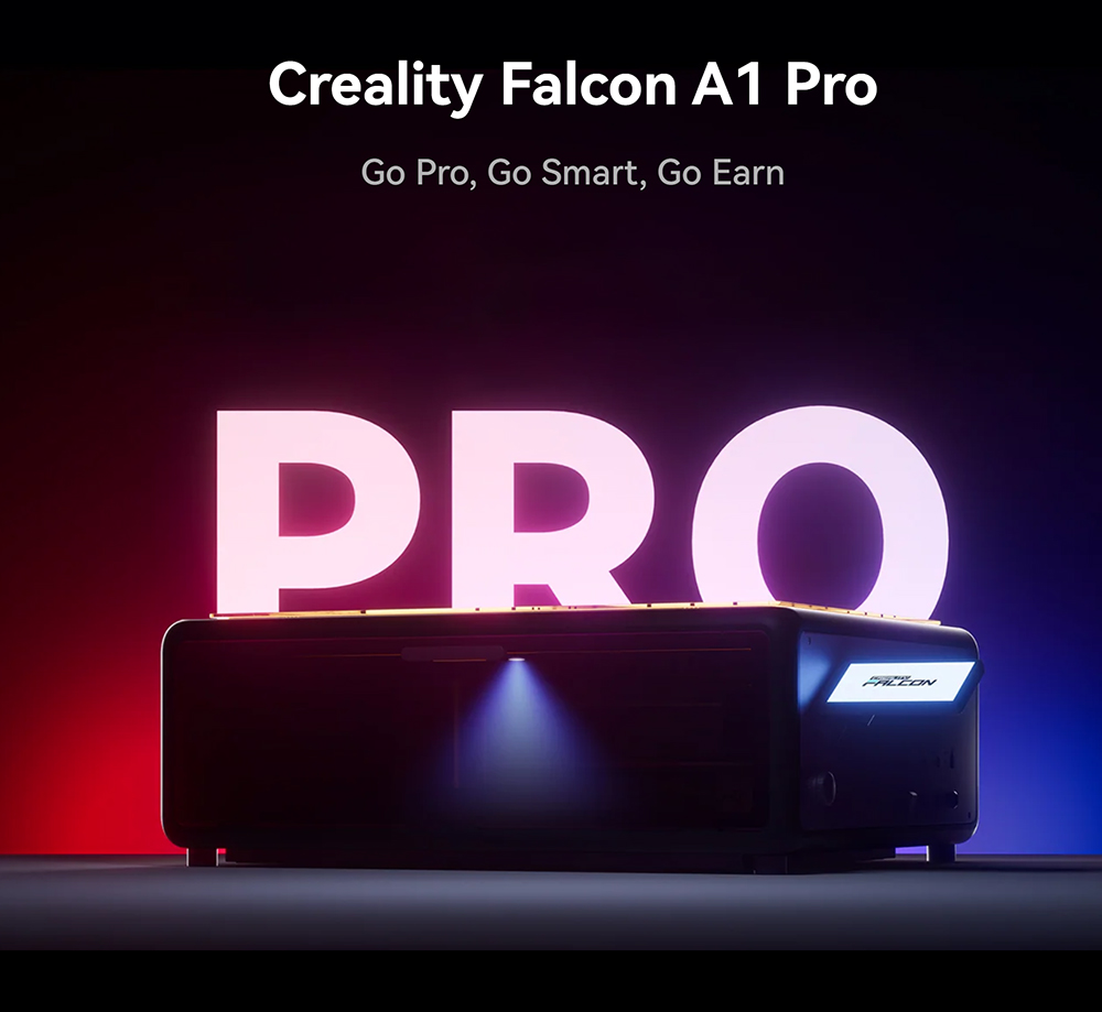 Creality Falcon A1 Pro Laserová gravírovacia fréza, 20W modrá & 2W IR, AI kamera, vysoká rýchlosť 600mm/s, 4.3-palcový dotykový displej, 358*268 mm, sivá