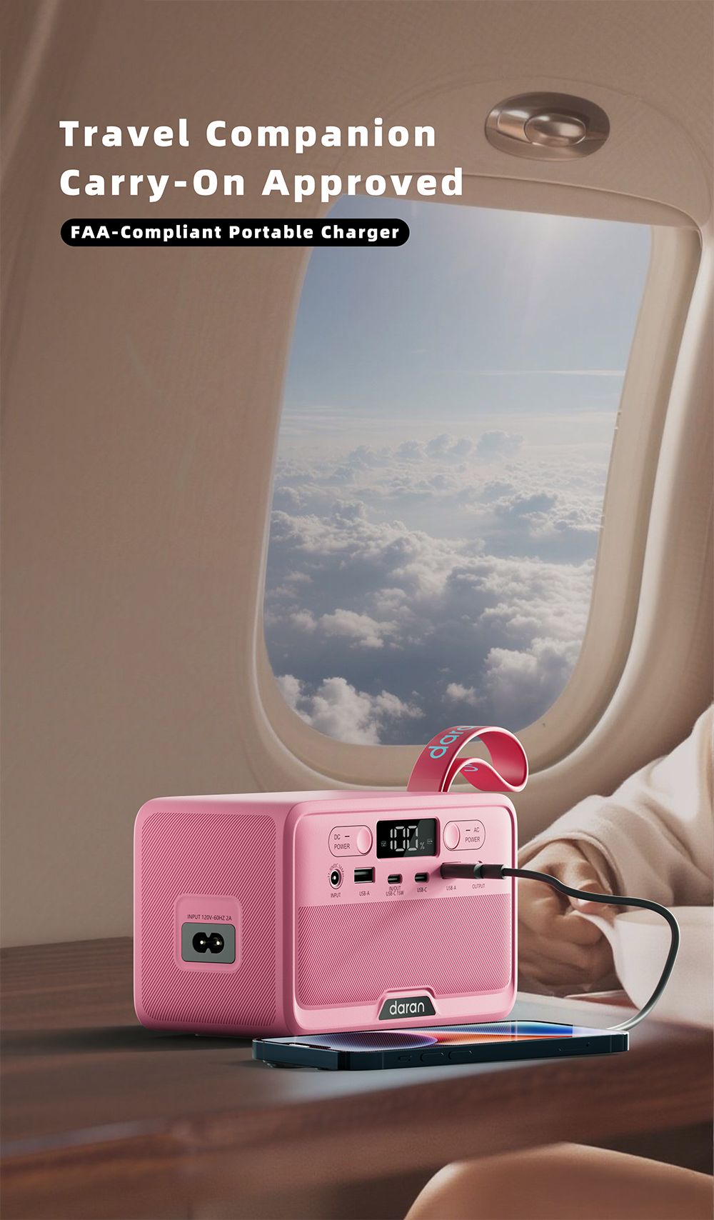 DaranEner YOUYO R100 100W Portable Power Station, 4x USB, 1x DC a 2x AC porty, 89.6Wh LiFePO4, LED & Compact