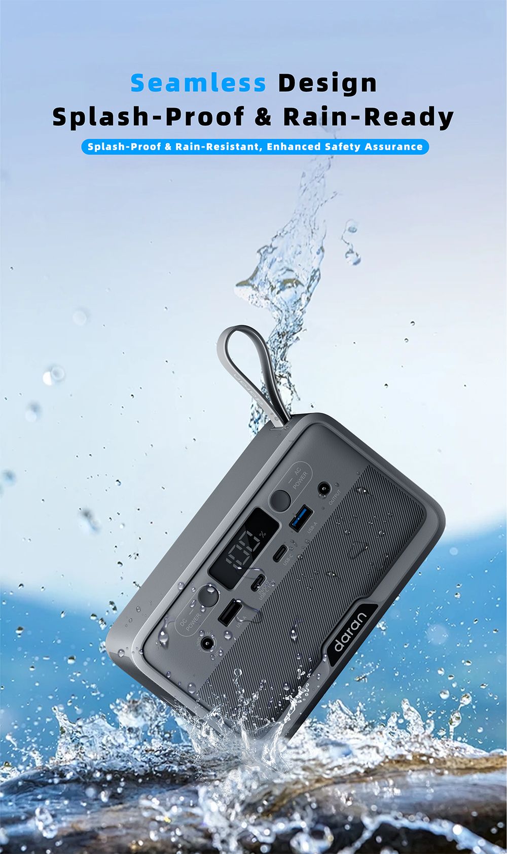 DaranEner YOUYO R100 100W prenosná napájacia stanica, 4x USB, 1x DC a 2x AC porty, 89.6Wh LiFePO4, LED & kompaktná, sivá