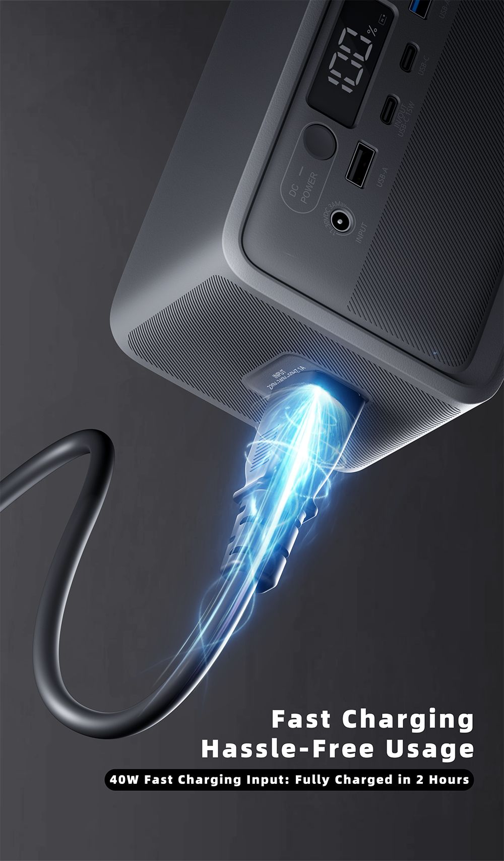 DaranEner YOUYO R100 100W Portable Power Station, 4x USB, 1x DC a 2x AC porty, 89.6Wh LiFePO4, LED & kompaktná, sivá