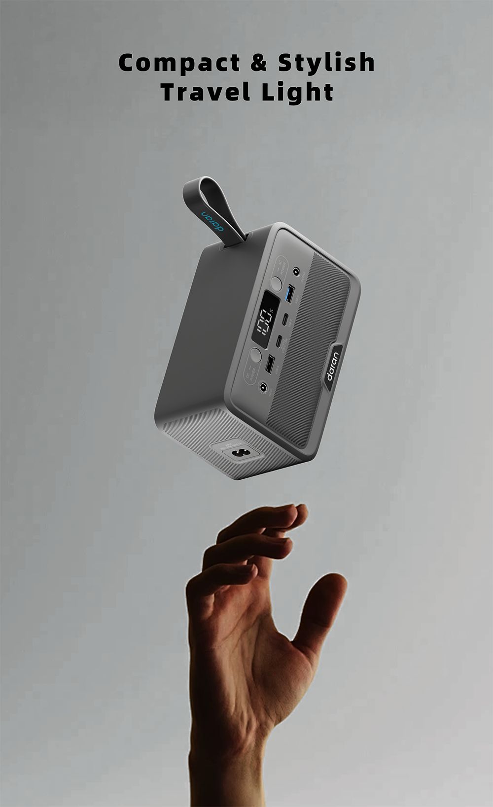 DaranEner YOUYO R100 100W Portable Power Station, 4x USB, 1x DC a 2x AC porty, 89.6Wh LiFePO4, LED & kompaktná, sivá