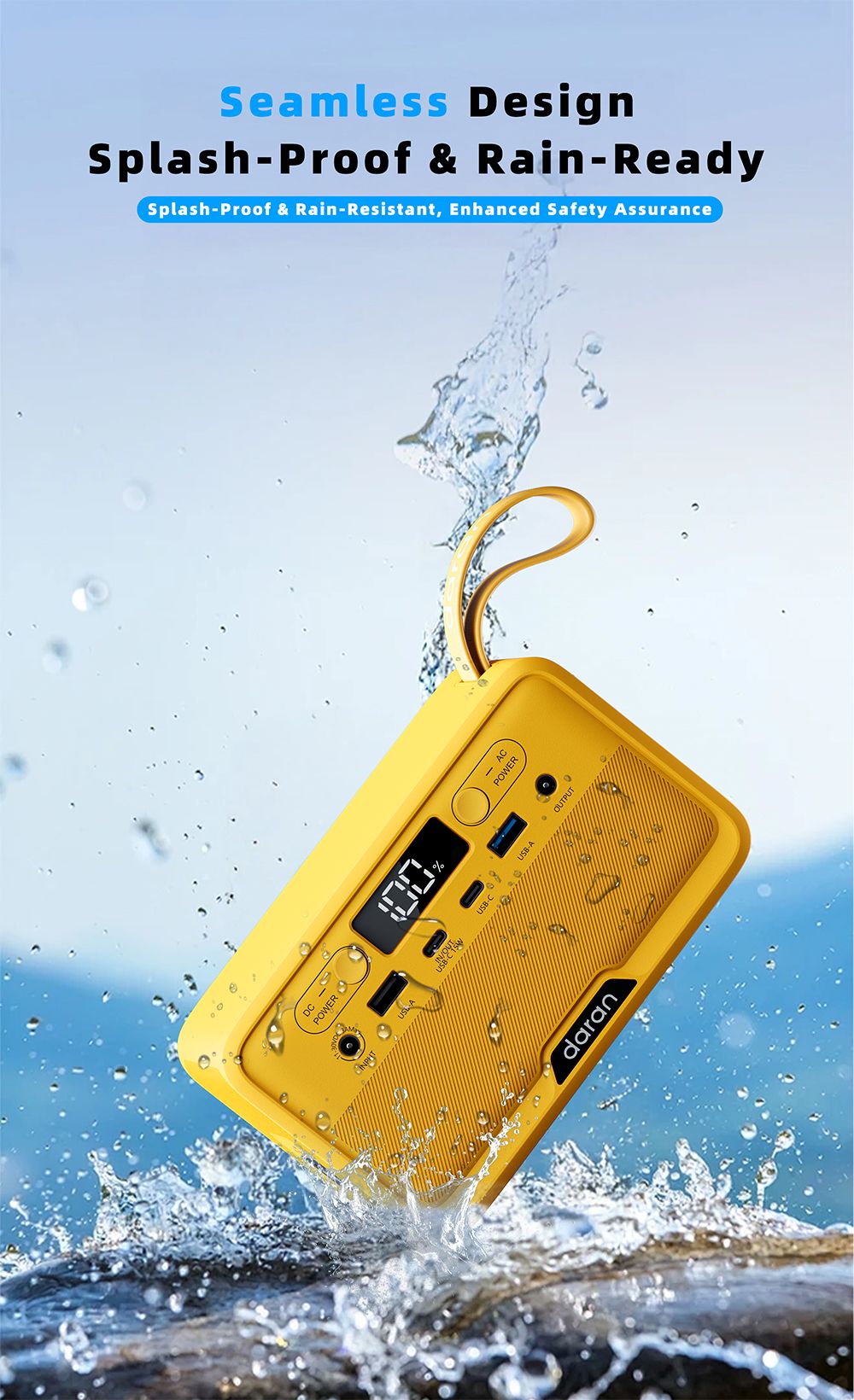 DaranEner YOUYO R100 100W Tragbares Kraftwerk, 4x USB, 1x DC und 2x AC-Anschl&uuml;sse, 89,6Wh LiFePO4, LED & Kompakt, Gelb